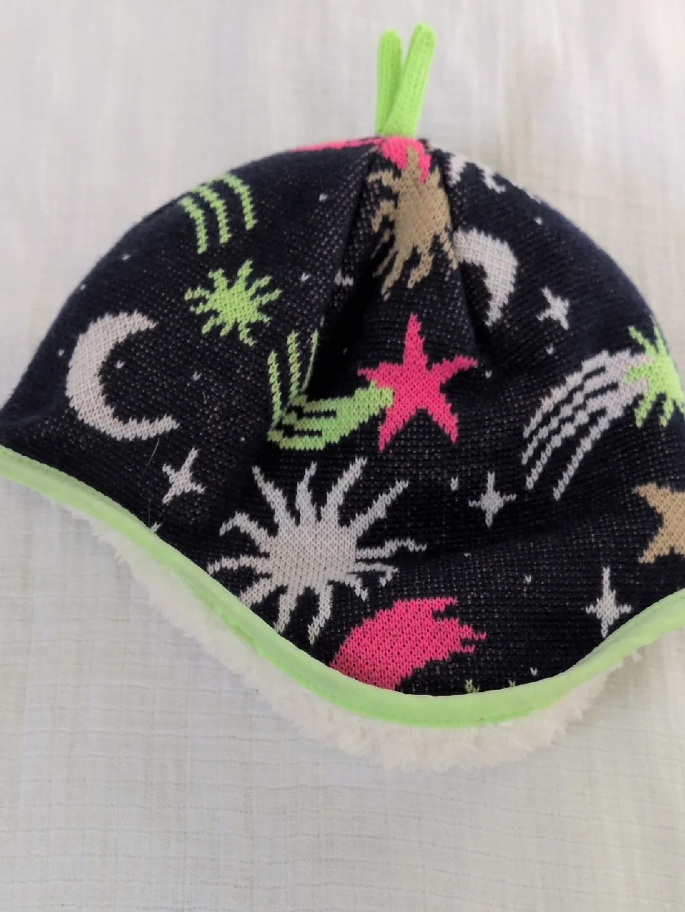Patagonia Baby Reversible Hat Stars And Moon White Green Print